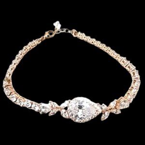 Fashion Tennis Bracelet Mixed Cut CZ Crystal Statement Piece Rose Gold NWOT